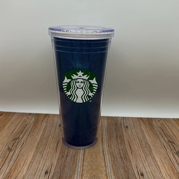 Glittery blue plastic Starbucks 20oz tumbler - Picture 1 of 4